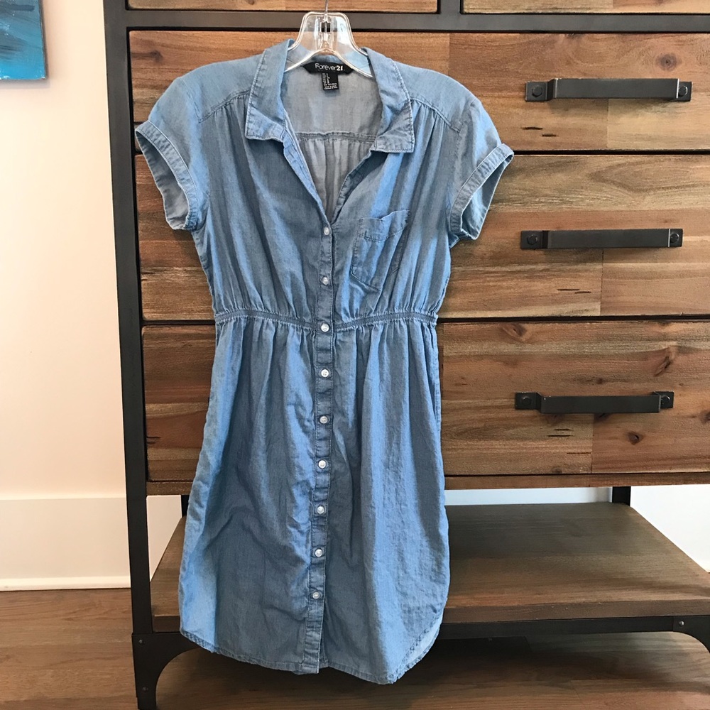 Forever 21 chambray denim shirt dress, size 6.